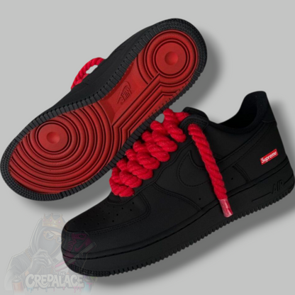 Custom Air Force 1 'Mattest Black Red Rope Laces'