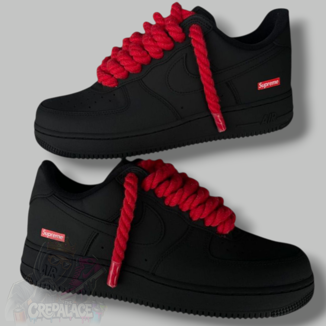 Custom Air Force 1 'Mattest Black Red Rope Laces'