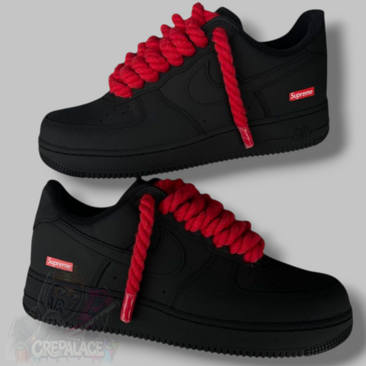 Custom Air Force 1 'Mattest Black Red Rope Laces'